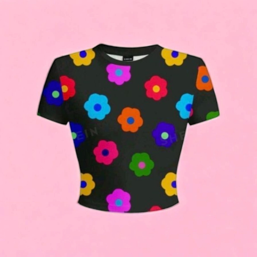 SHEIN Multicolor Floral Short Sleeve Tee